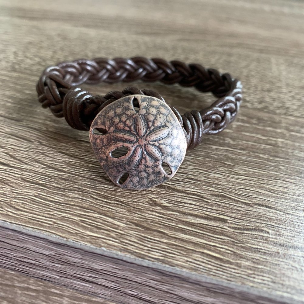 Leather Bracelet with Sand Dollar Button Clasp